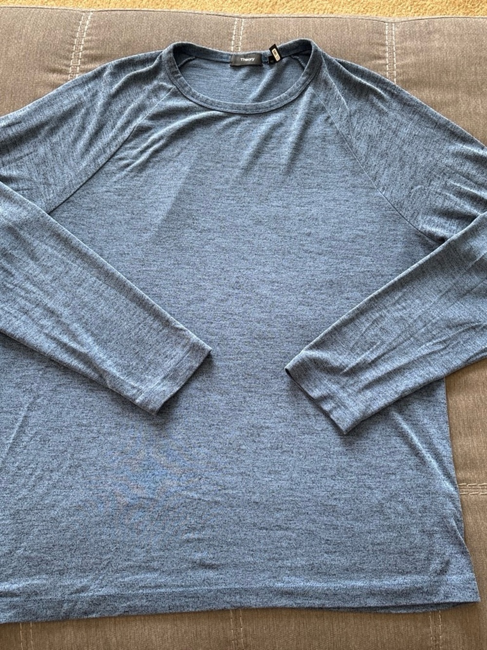 Theory Men's Long-Sleeve Crewneck Tee — Heather Blue. XL